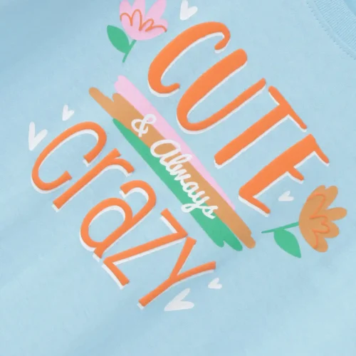 Girls Cotton T-Shirt | Cute Crazy | Atomizer Blue | 7-14Y