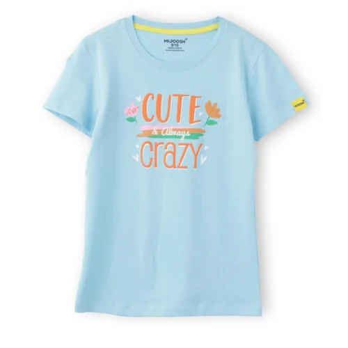 Girls Cotton T-Shirt | Cute Crazy | Atomizer Blue | 7-14Y