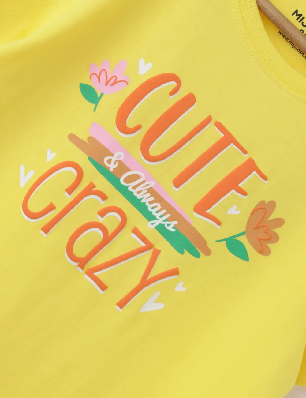 Girls Cotton T-Shirt | Cute Crazy | Blazing Yellow | 7-14Y