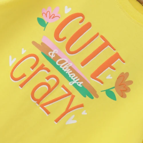 Girls Cotton T-Shirt | Cute Crazy | Blazing Yellow | 7-14Y