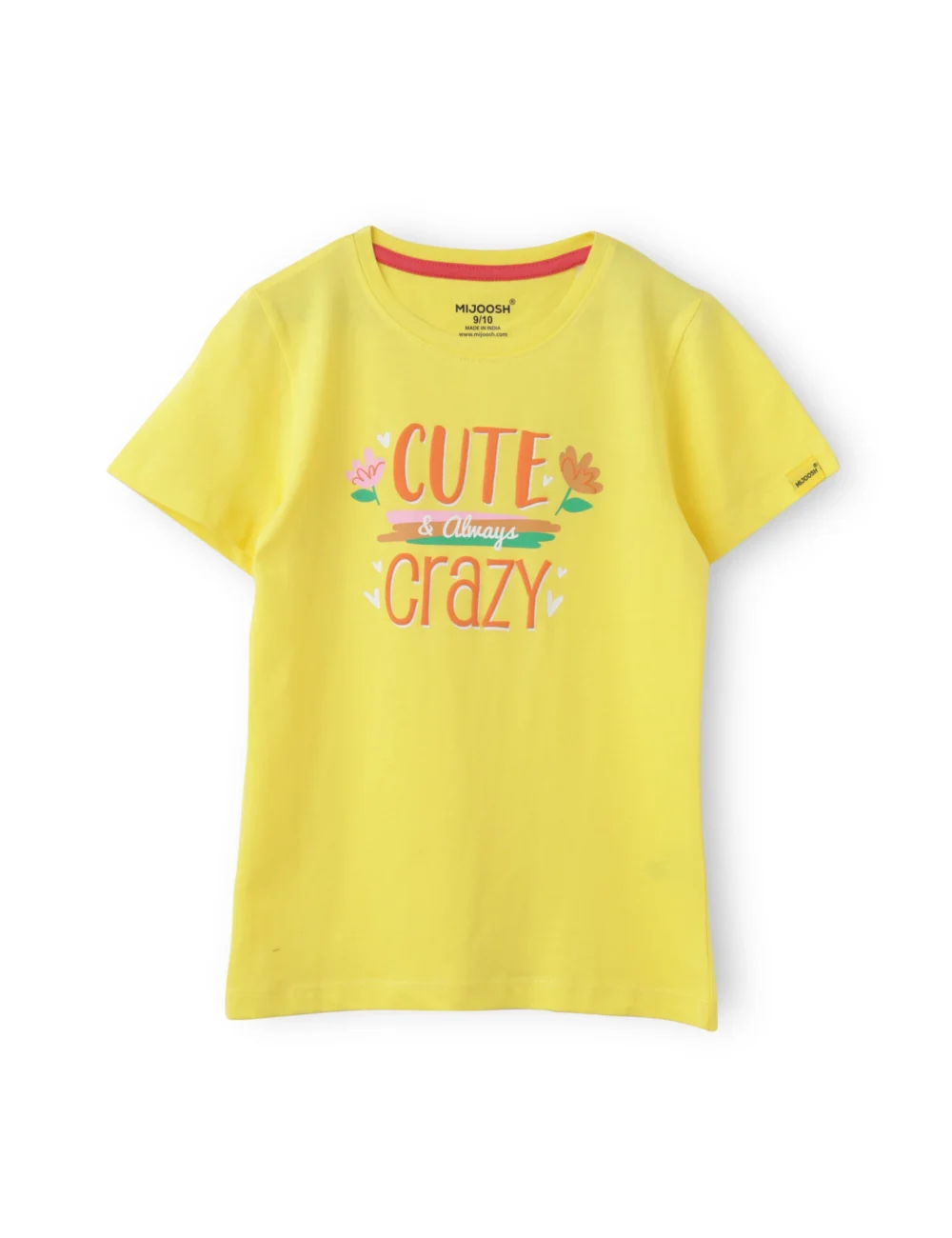 Girls Cotton T-Shirt | Cute Crazy | Blazing Yellow | 7-14Y