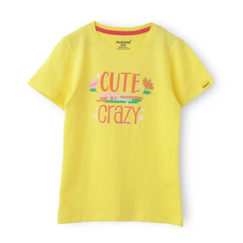 Girls Cotton T-Shirt | Cute Crazy | Blazing Yellow | 7-14Y