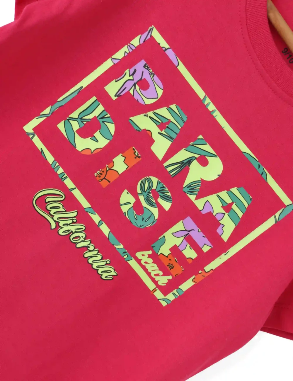 Girls Cotton T-Shirt | Paradise Beach | Bright Rose Pink | 7-14Y