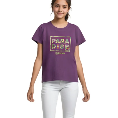 Girls Cotton T-Shirt | Paradise Beach | Violet Grape | 7-14Y