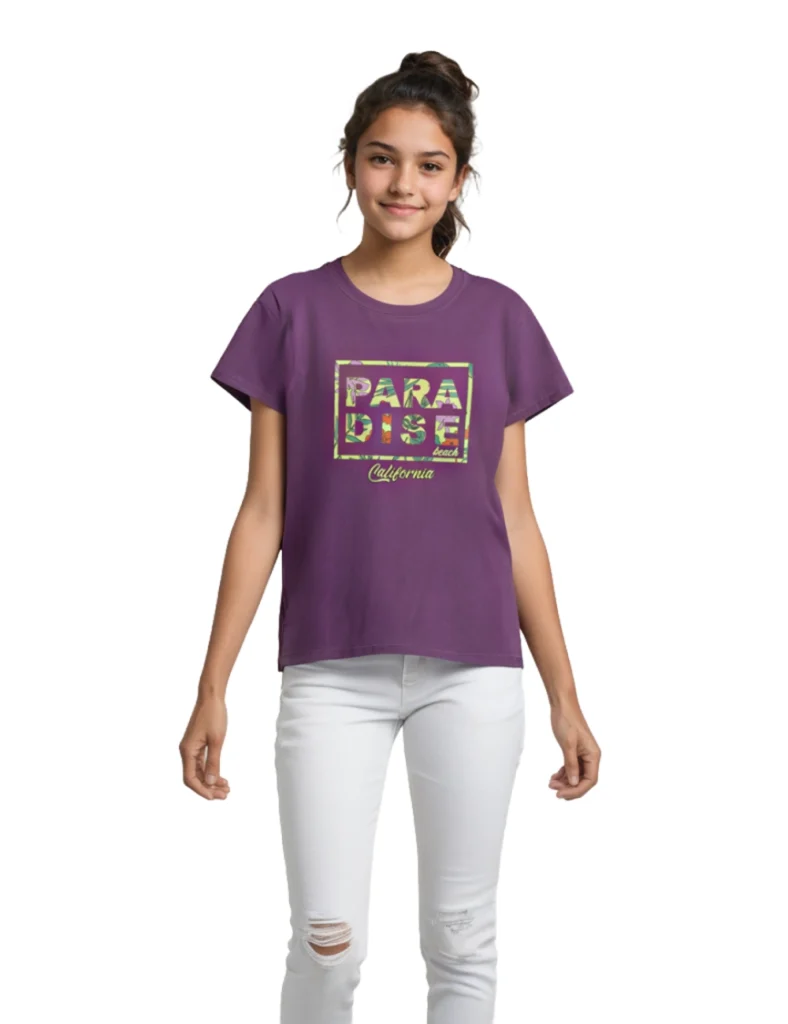 Girls Cotton T-Shirt | Paradise Beach | Violet Grape | 7-14Y