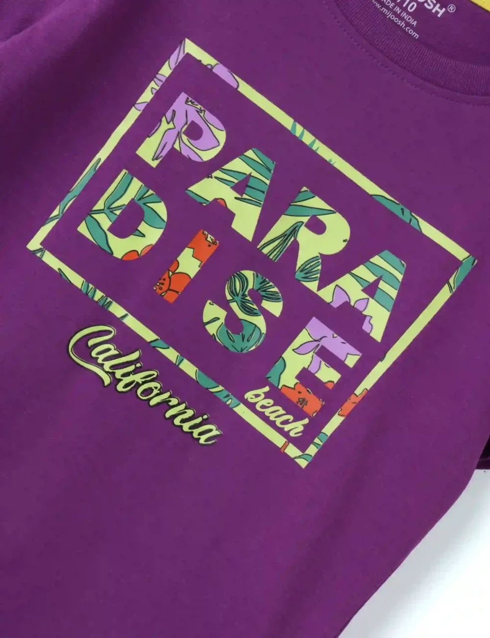 Girls Cotton T-Shirt | Paradise Beach | Violet Grape | 7-14Y