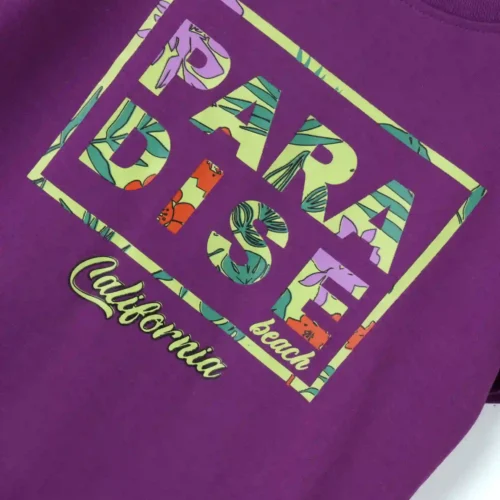 Girls Cotton T-Shirt | Paradise Beach | Violet Grape | 7-14Y