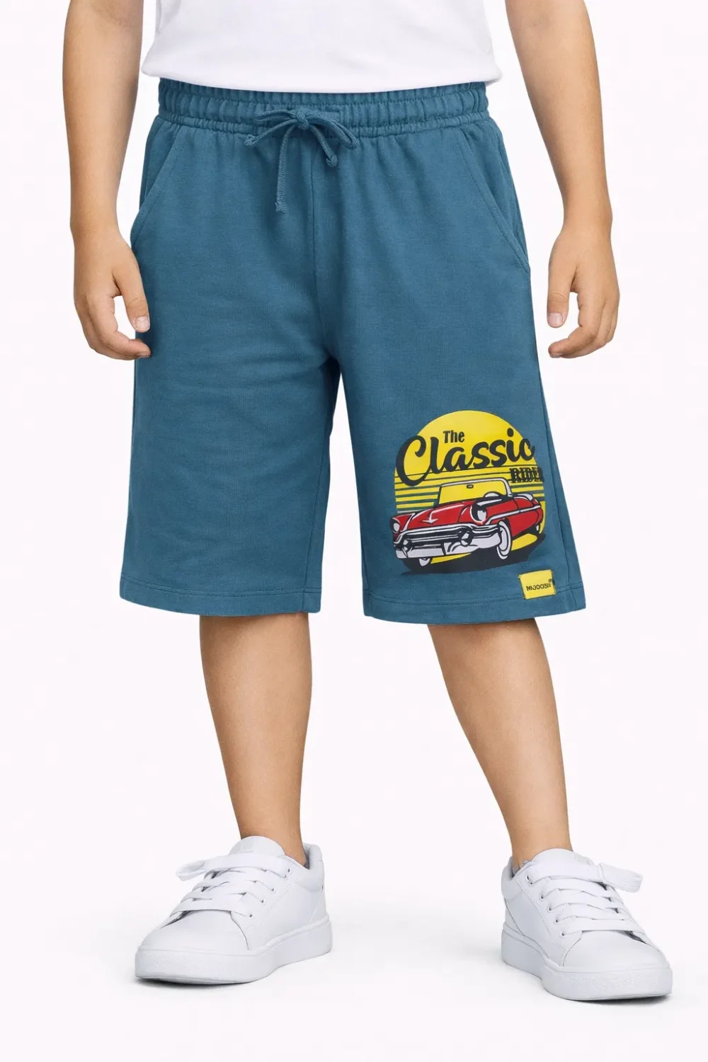 Boys Cotton Shorts | Classic Car | Blue Coral | 7-14Y