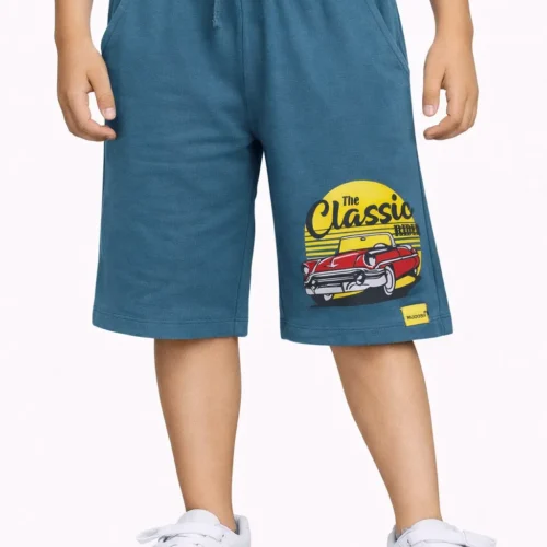 Boys Cotton Shorts | Classic Car | Blue Coral | 7-14Y