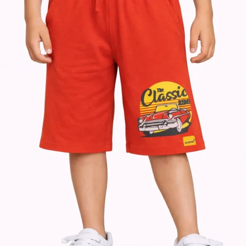 Boys Cotton Shorts | Classic Car | Fiery Red | 7-14Y