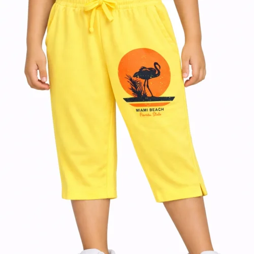 Girls Cotton Capri Pants | Yellow Miami | 7-14Y