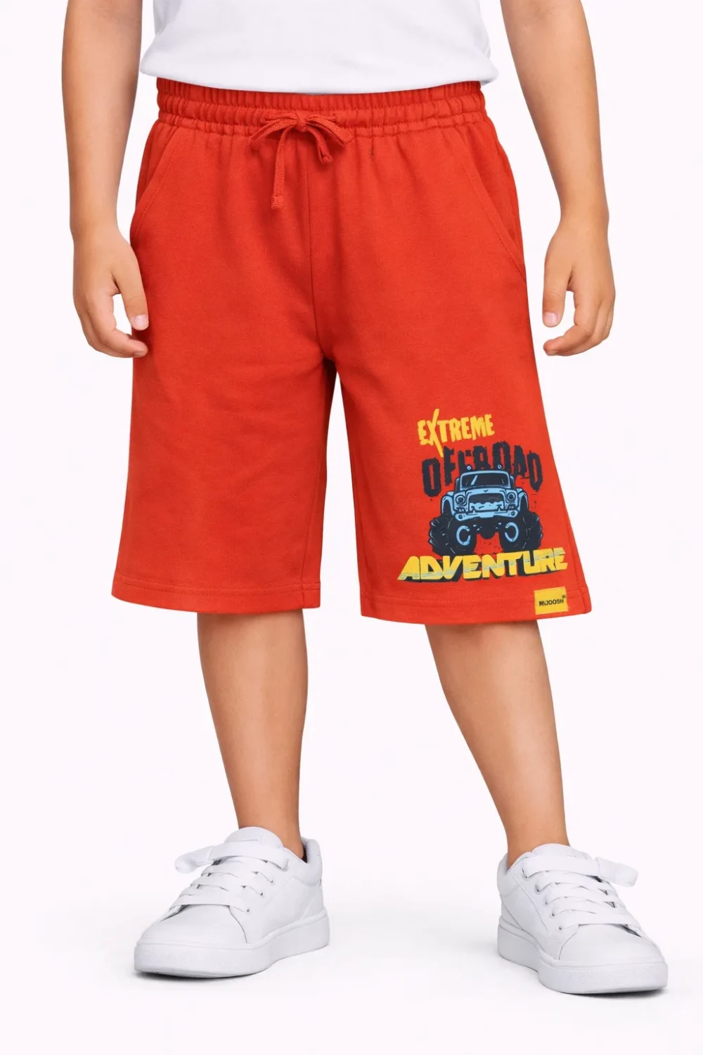 Boys Cotton Shorts | Off Road Jeep | Fiery Red | 7-14Y