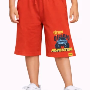 Boys Cotton Shorts | Off Road Jeep | Fiery Red | 7-14Y