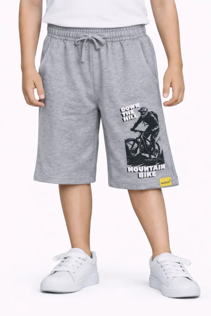 Boys Cotton Shorts | Mountain Bike | Grey Heather | 7-14Y