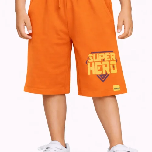 Boys Cotton Shorts | Super Hero | Scarlet Ibis Orange | 7-14Y